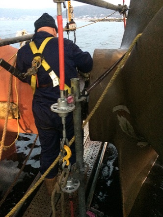 Technician repairing stern tube seal abroad