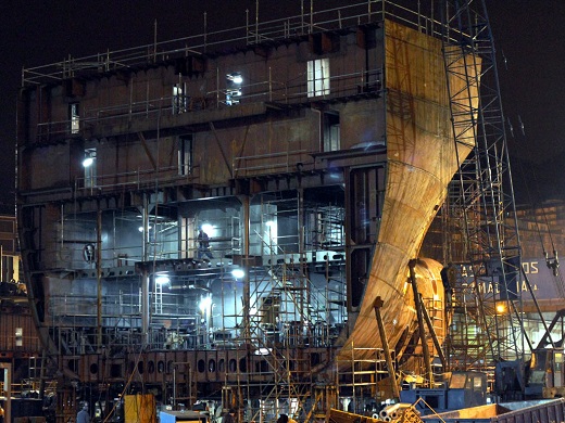 Shipbuilding at night in Las Palmas shipyard